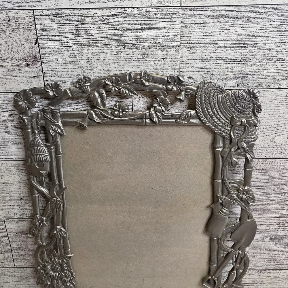 Garden Gardener Silver Tone Photo Frame Holds 4
